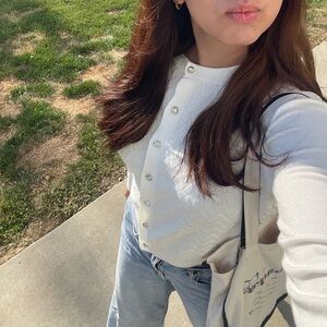 Women's White Cardigan Sweater